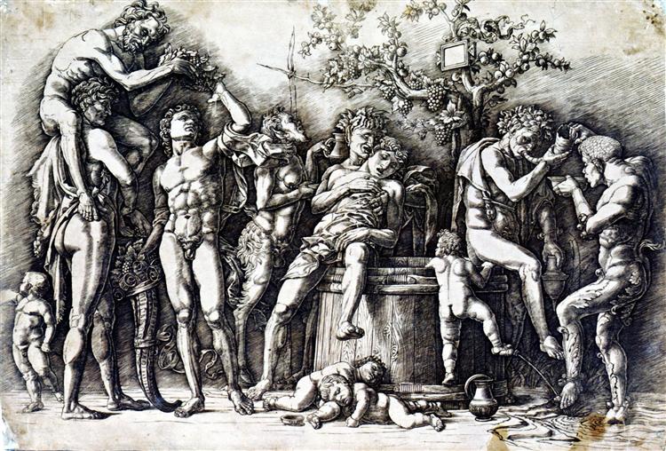 Bacchanalia with a Wine, 1480 - 安德烈亞‧曼特尼亞