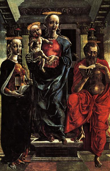 Богородиця з немовлям і святий Єронім, 1455 - Андреа Мантенья