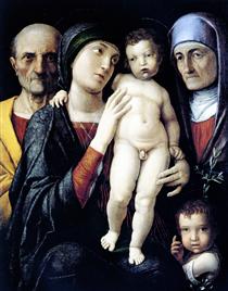 Богородиця з немовлям, св. Іван Хреститель, св. Захарій і св. Єлизавета - Андреа Мантенья