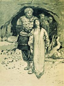 Dobrynya Nikitich. Illustration for the book "Russian epic heroes" - Andrei Petrowitsch Rjabuschkin