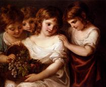 Four Children With A Basket Of Fruit - Angelica Kauffmann