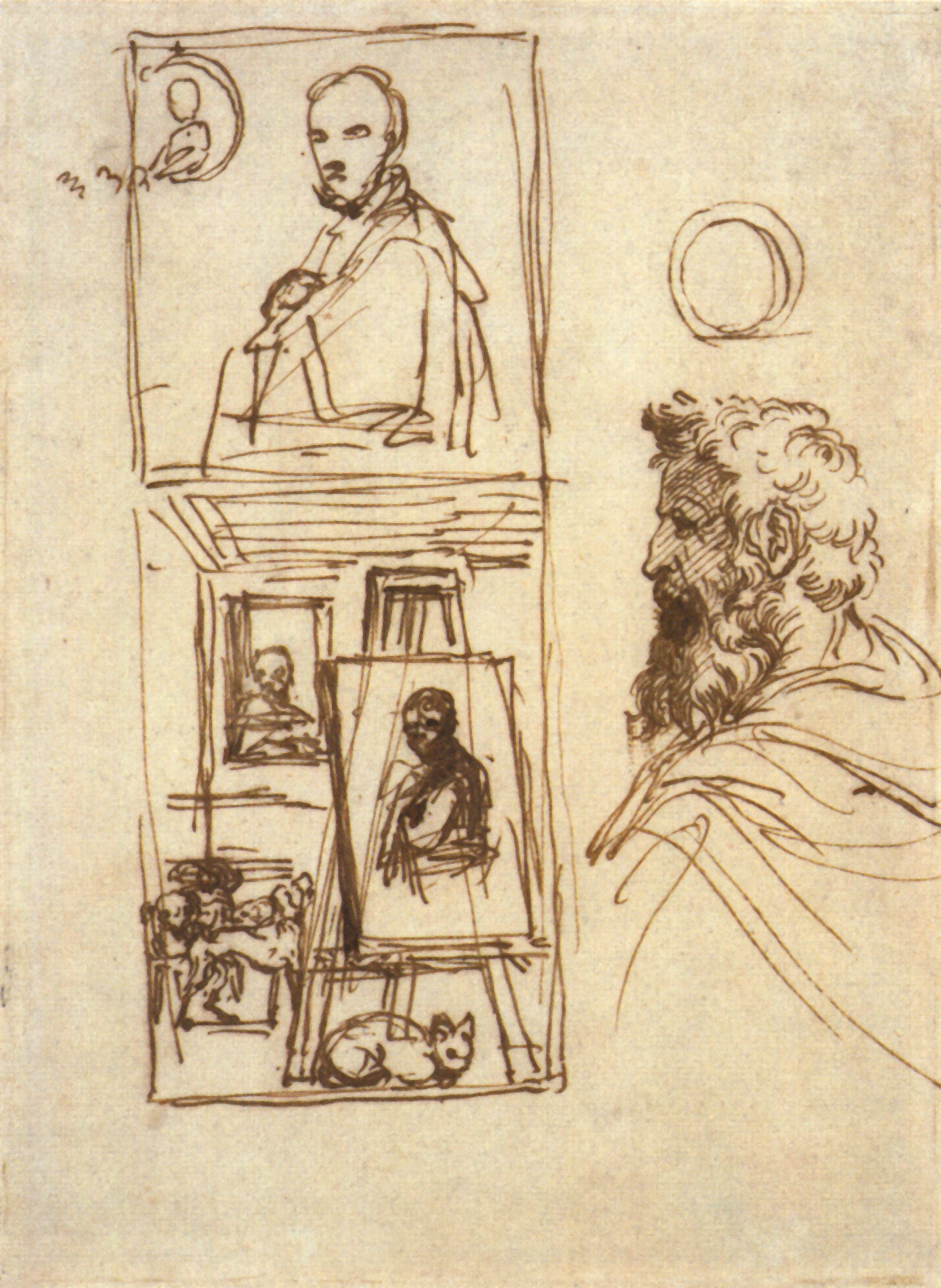 Preparatory drawing for Selfportrait on an Easel in a