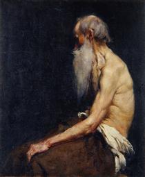 Sitting old man nude - Anton Ažbe