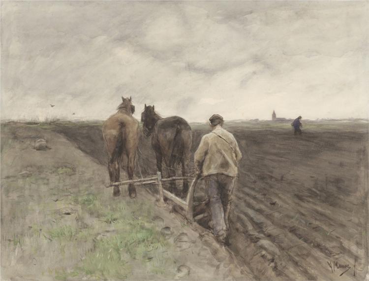 Ploegende boer - Anton Rudolf Mauve
