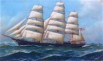 The American Clipper Ship Gamecock under Full Sail - Антонио Якобсен
