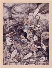 An unusually large saucepan flew close by it, and very nearly carried it off - Arthur Rackham