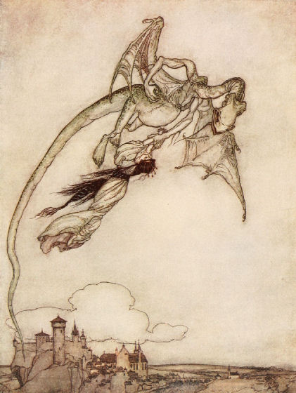 The King’s only daughter had been carried off by a Dragon - Arthur Rackham