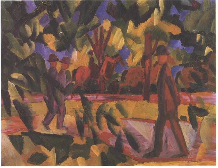 Riders and walkers at a parkway, 1914 - August Macke