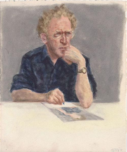 Self-Portrait in Blue Shirt, Seated, Drawing, 1986 - Авигдор Ариха