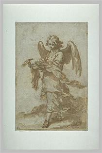 Angel holding a hammer and nails - Bartolome Esteban Murillo