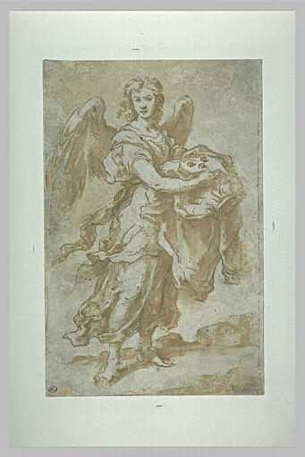 Angel holding the tunic and dice, 1660 - Бартоломе Эстебан Мурильо
