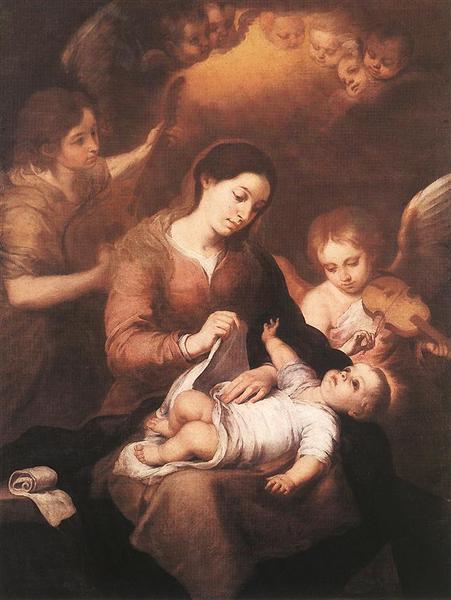 Mary and Child with Angels Playing Music, 1675 - Бартоломео Естебан Мурільйо