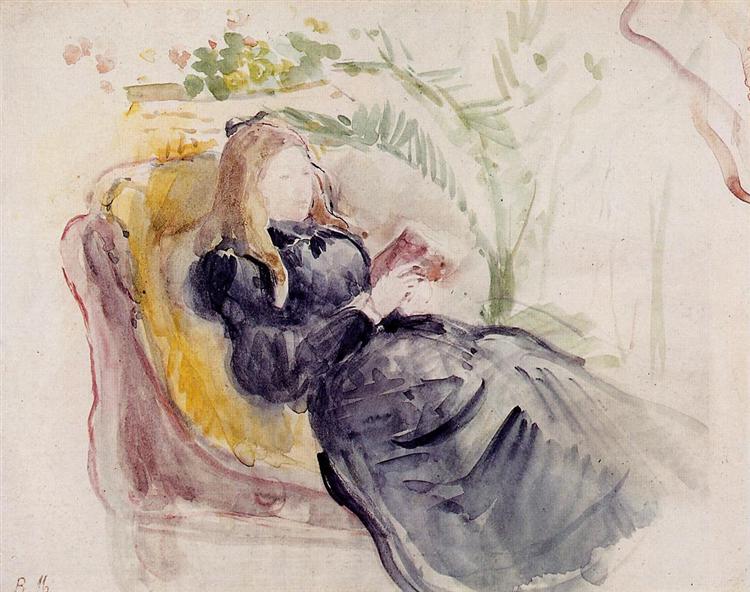 Julie Manet, Reading in a Chaise Lounge, 1890 - Берта Моризо