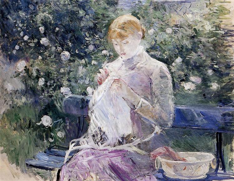 Pasie sewing in Bougival's Garden, 1881 - Берта Моризо