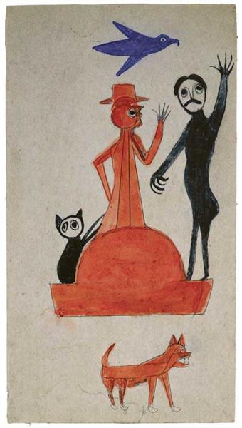 Untitled (Figure Construction with Waving Man), c.1947 - Bill Traylor