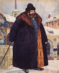 A merchant in a fur coat - Борис Кустодієв