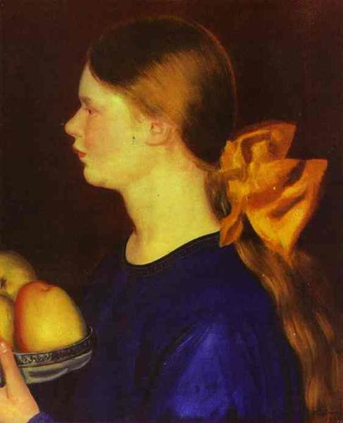 Девушка с яблоками (Портрет Ирины Кустодиевой) - Борис Кустодиев