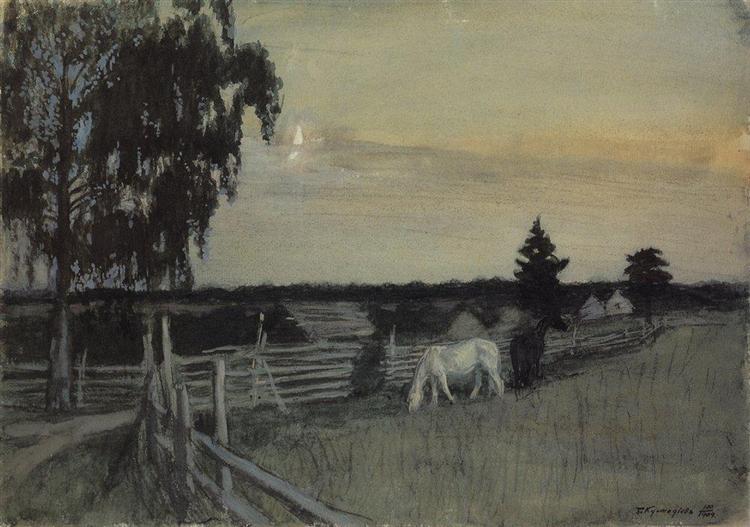 Grazing horses, 1909 - Boris Michailowitsch Kustodijew
