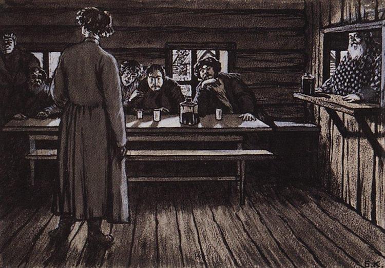 Иллюстрация к рассказу Певцы И.С.Тургенева, 1908 - Борис Кустодиев