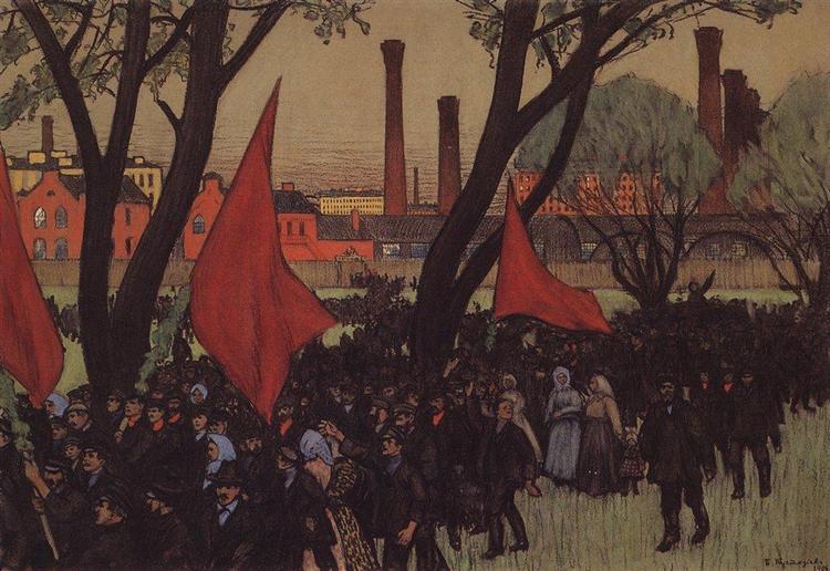 May Day demonstration in Putilov, 1906 - Boris Michailowitsch Kustodijew