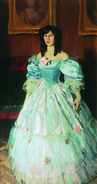 Portrait of a Woman in Blue (Portrait P. Sudkovskaya), 1906 - Boris Michailowitsch Kustodijew