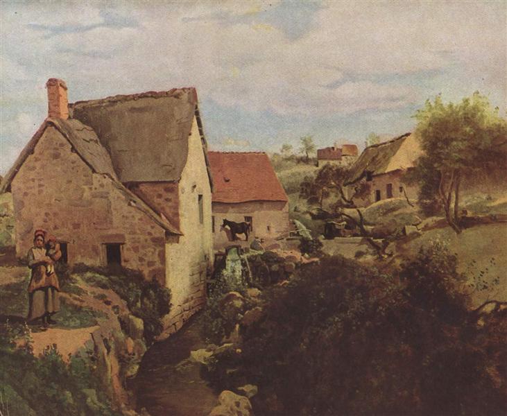 Cabins with Mill on the River Bank, 1831 - Каміль Коро