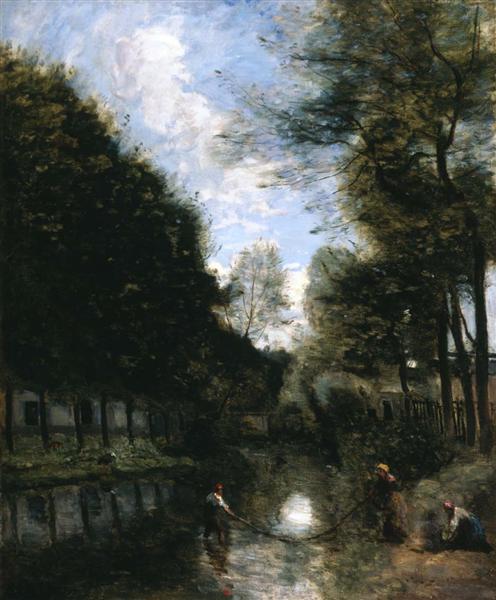Gisors, River Bordered by Trees, c.1873 - Каміль Коро