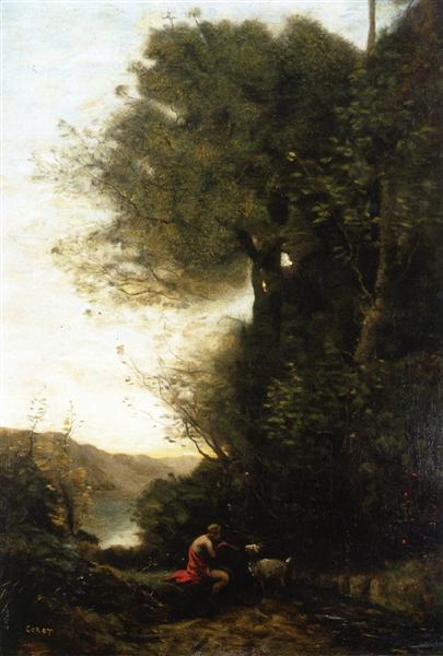 Goatherd Charming His Goat with a Flute, c.1865 - c.1870 - Camille Corot
