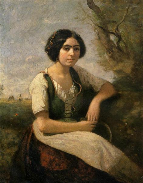 Жница с серпом, c.1850 - c.1855 - Камиль Коро
