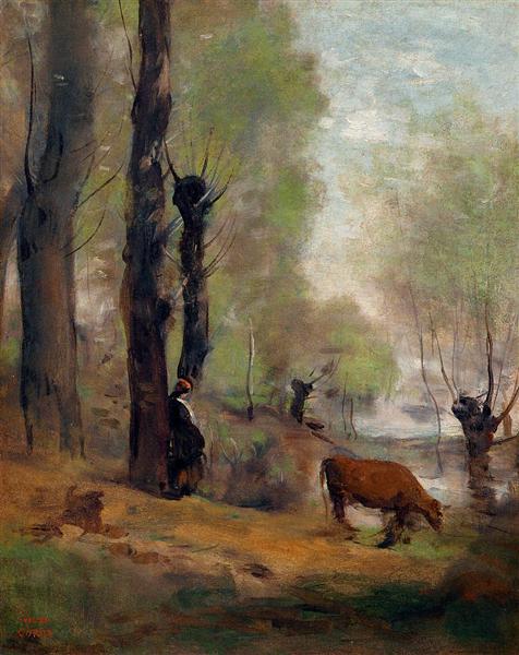 Peasant Woman Watering Her Cow, c.1865 - c.1870 - Jean-Baptiste Camille Corot