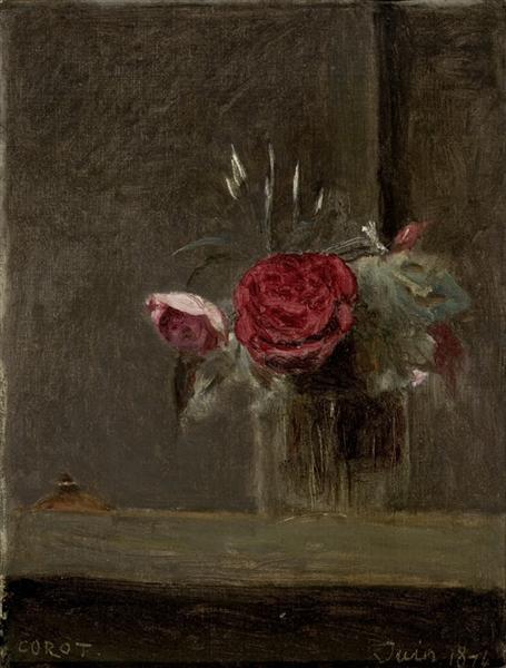 Roses in a Glass, 1874 - Jean-Baptiste Camille Corot