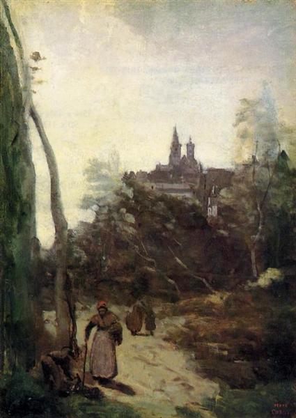Семур, путь из церкви, c.1855 - c.1860 - Камиль Коро