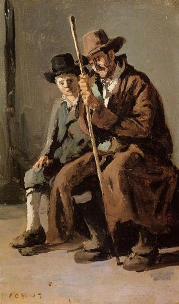 Два итальянца, старик и мальчик, c.1843 - Камиль Коро