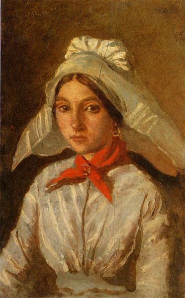Young Girl with a Large Cap on Her Head, c.1830 - c.1835 - Jean-Baptiste Camille Corot