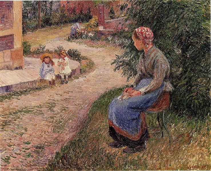 A Servant Seated in the Garden at Eragny, 1884 - Камиль Писсарро