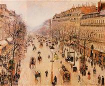 Boulevard Montmartre Morning, Grey Weather - Camille Pissarro