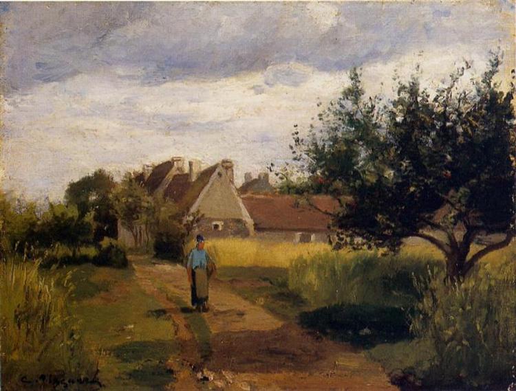 Entering a Village, c.1863 - Каміль Піссарро