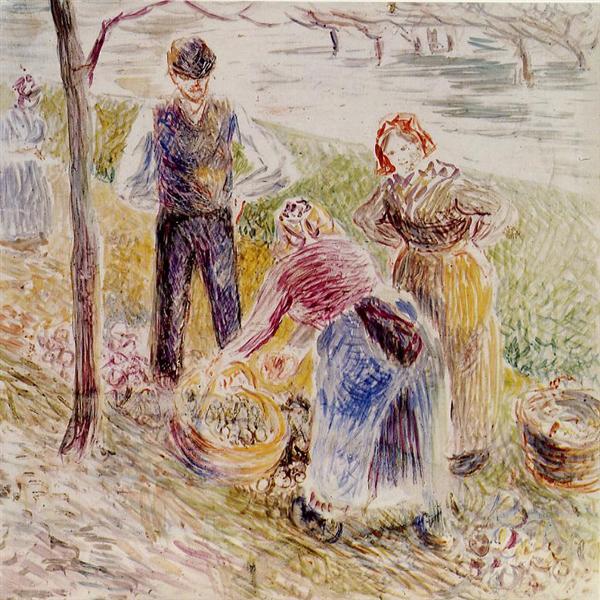 Harvesting Potatos, c.1884 - c.1885 - Камиль Писсарро