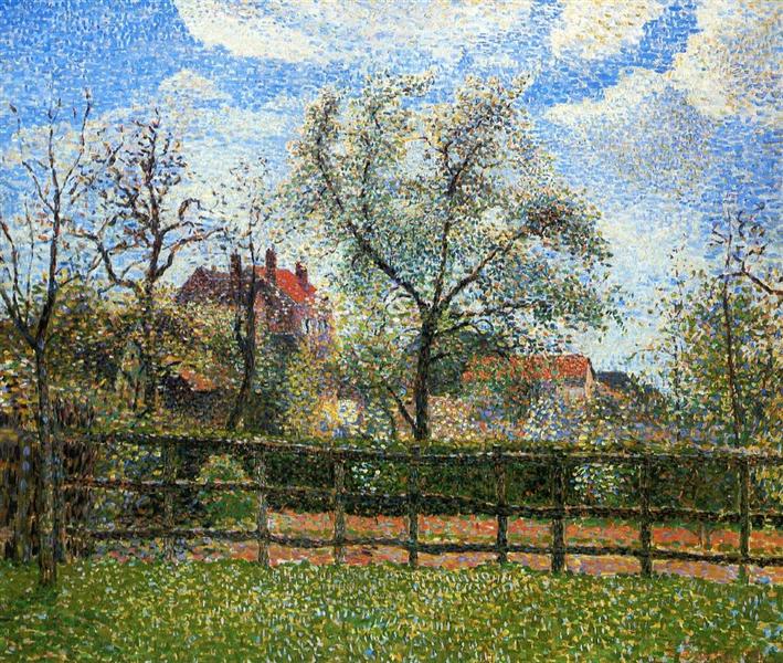 Pear Trees and Flowers at Eragny, Morning, 1886 - Camille Pissarro