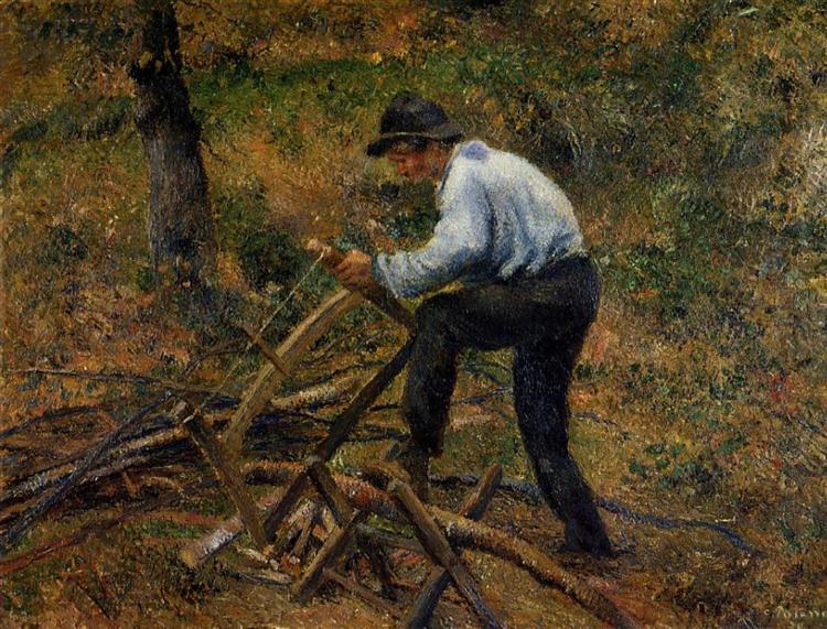 Pere Melon Sawing Wood, Pontoise, 1879 - Камиль Писсарро