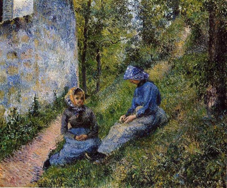 Seated Peasants, Sewing, 1881 - Camille Pissarro