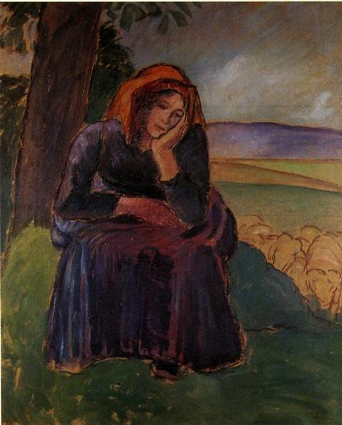 Seated Shepherdess, c.1892 - Камиль Писсарро