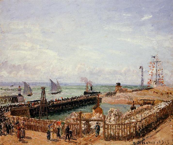 The Jetty, Le Havre, High Tide, Morning Sun, 1903 - Каміль Піссарро