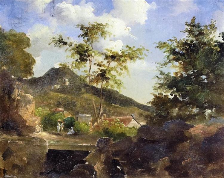 Village at the Foot of a Hill in Saint Thomas, Antilles, c.1854 - c.1855 - Каміль Піссарро