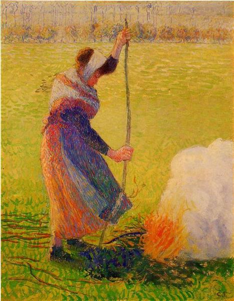 Woman Burning Wood, c.1890 - Каміль Піссарро