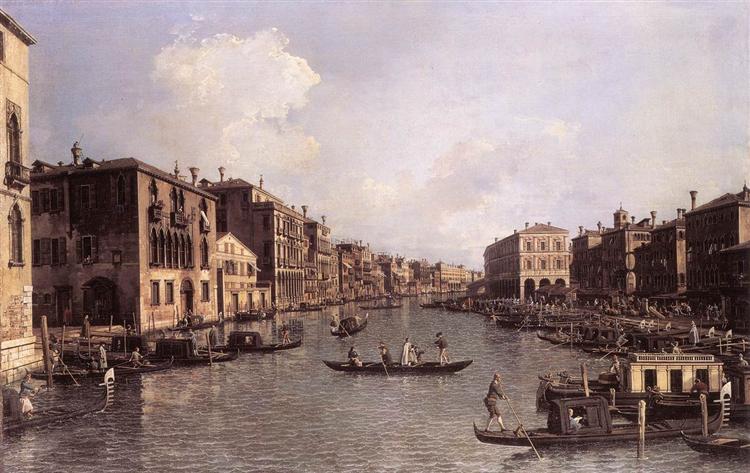 Grand Canal: Looking South East from the Campo Santa Sophia to the Rialto Bridge, c.1756 - Canaletto