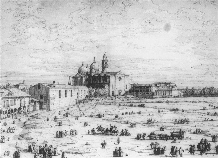 Padua: The Prato della Valle with Santa Giustinia and the Church of Misericordia, c.1740 - Каналетто