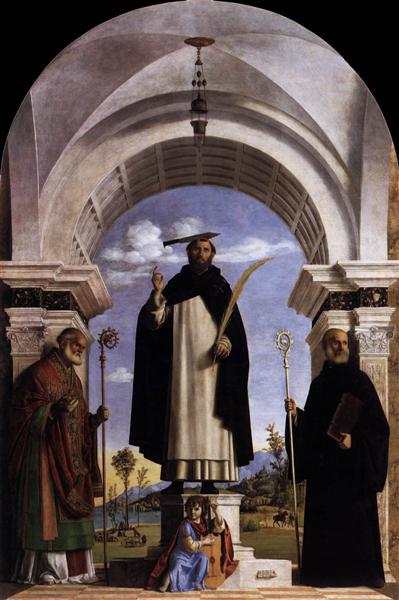 St. Peter Martyr with St. Nicholas of Bari, St. Benedict and an Angel Musician, 1504 - Чіма да Конельяно