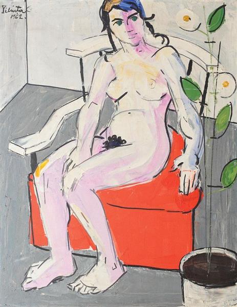 Nude with Flower - Constantin Piliuta