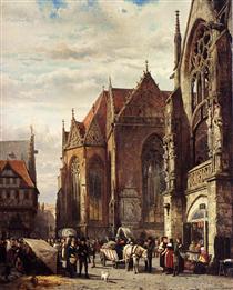 Many Figures On The Market Square In Front Of The Martinikirche, Braunschweig - Корнелис Спрингер